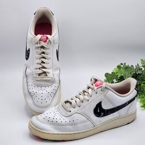 Nike Court Vision Low Sneakers Womens 10 Leather Athletic Shoes White Black Pink